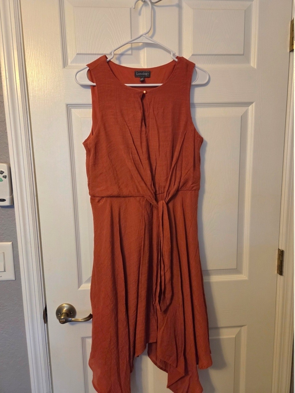 Luxology Rust Orange Asymmetrical Tie-Front Dress